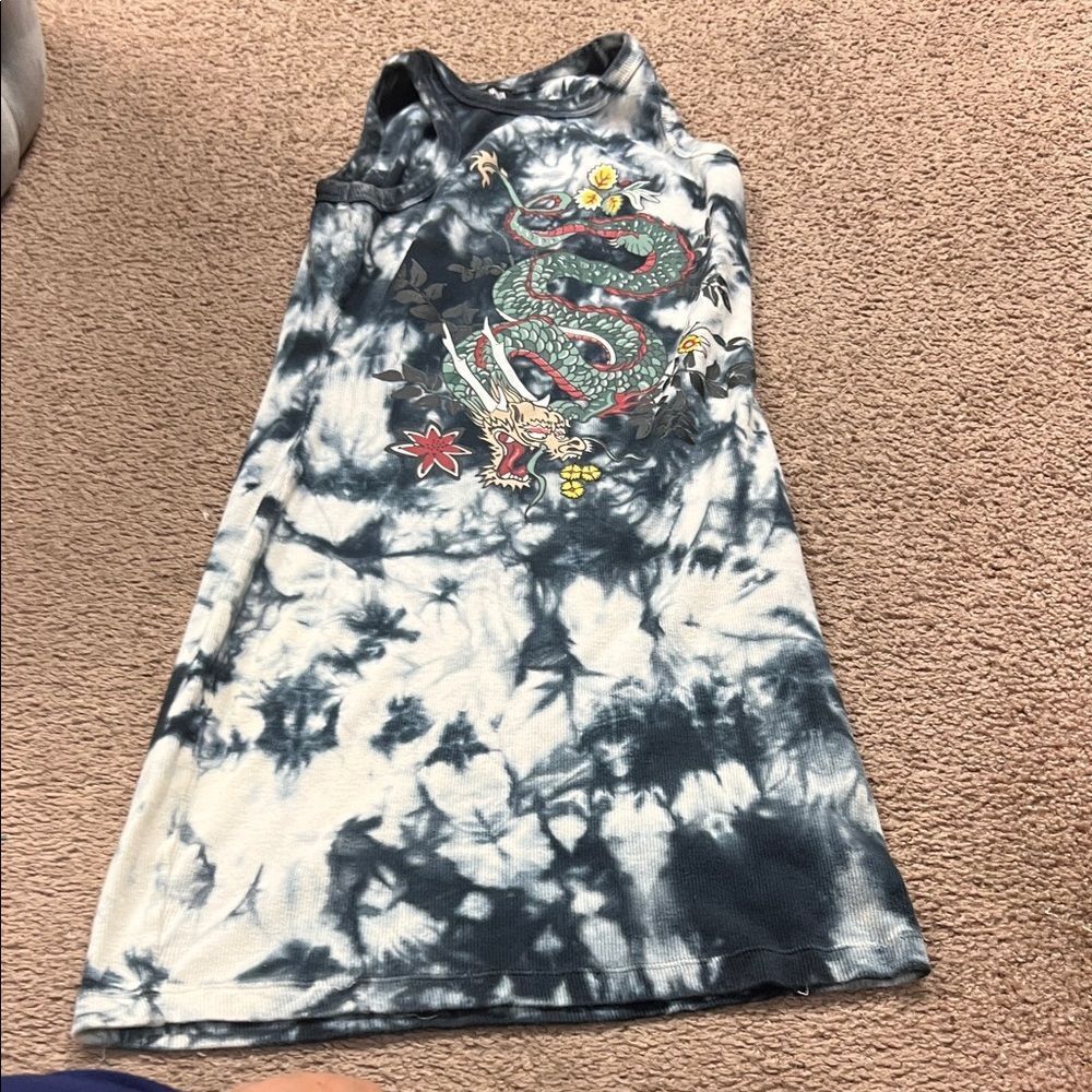 Fashion Nova Tie-Dye Dragon Dress - Black and White